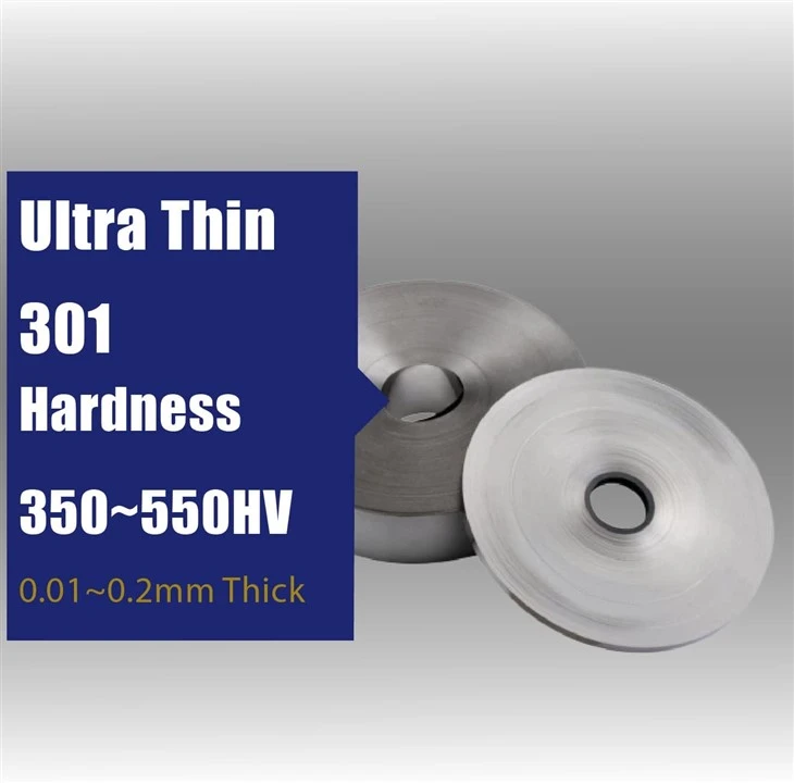Ultra Thin High Hardness 350~550HV 0.01~0.2mm Thick Stainless Steel 301 Spring Foil For Electronics